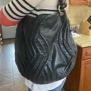 Black leather braided detail shoulder bag.